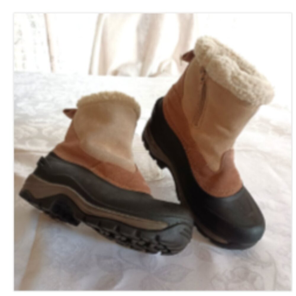 NEW Polar Edge Thermolite 2-tone Cozy Leather Boots Sherpa Trim Size 6 Snow Rain
